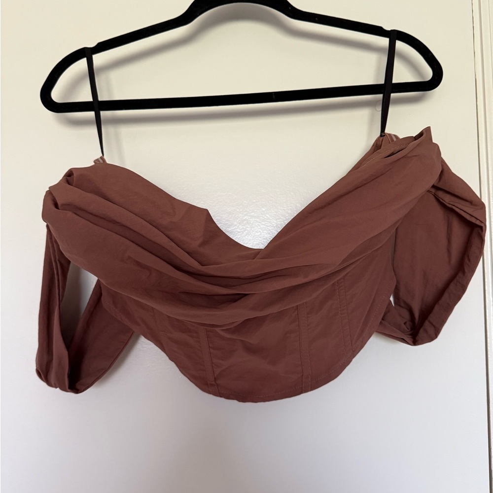 Missguided Brown Off-Shoulder Crop Top